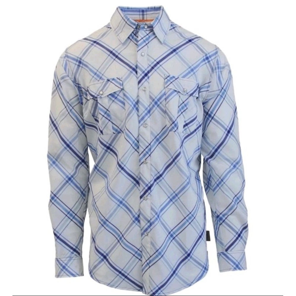 Dagon Apparel Men's Pearl Snap Plaid Blue White Crabs Size L To XL‎ Tailored